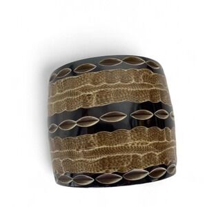 Wide Tribal Style Bangle Bracelet Brown & Black Pattern Resin Cuff Made in India